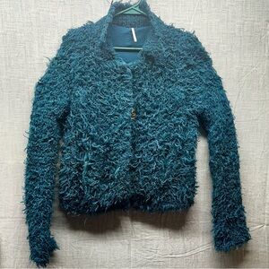 Free People Fuzzy Button-Up Jacket XS Shaggy Faux Fur Coat Cozy Boho
